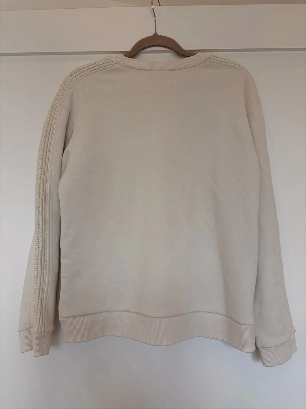 Zara Cream Crewneck Sweater with Braided Sleeve Detail